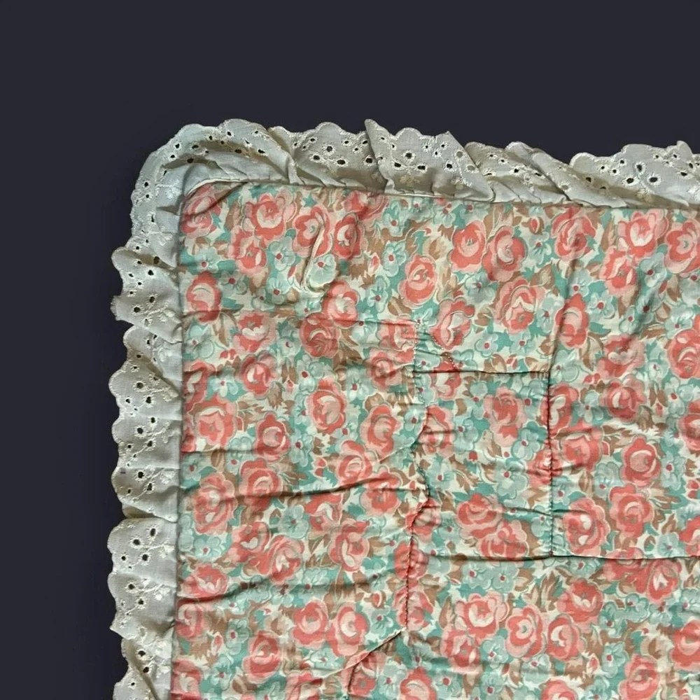 ✨ Reversible Antique Handmade Patchwork Baby Quilt –